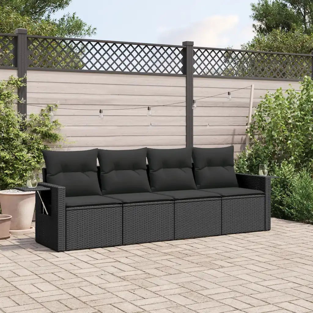 Set Divani da Giardino 4 pz | Set Salotto da Giardino con Cuscini Nero in Polyrattan