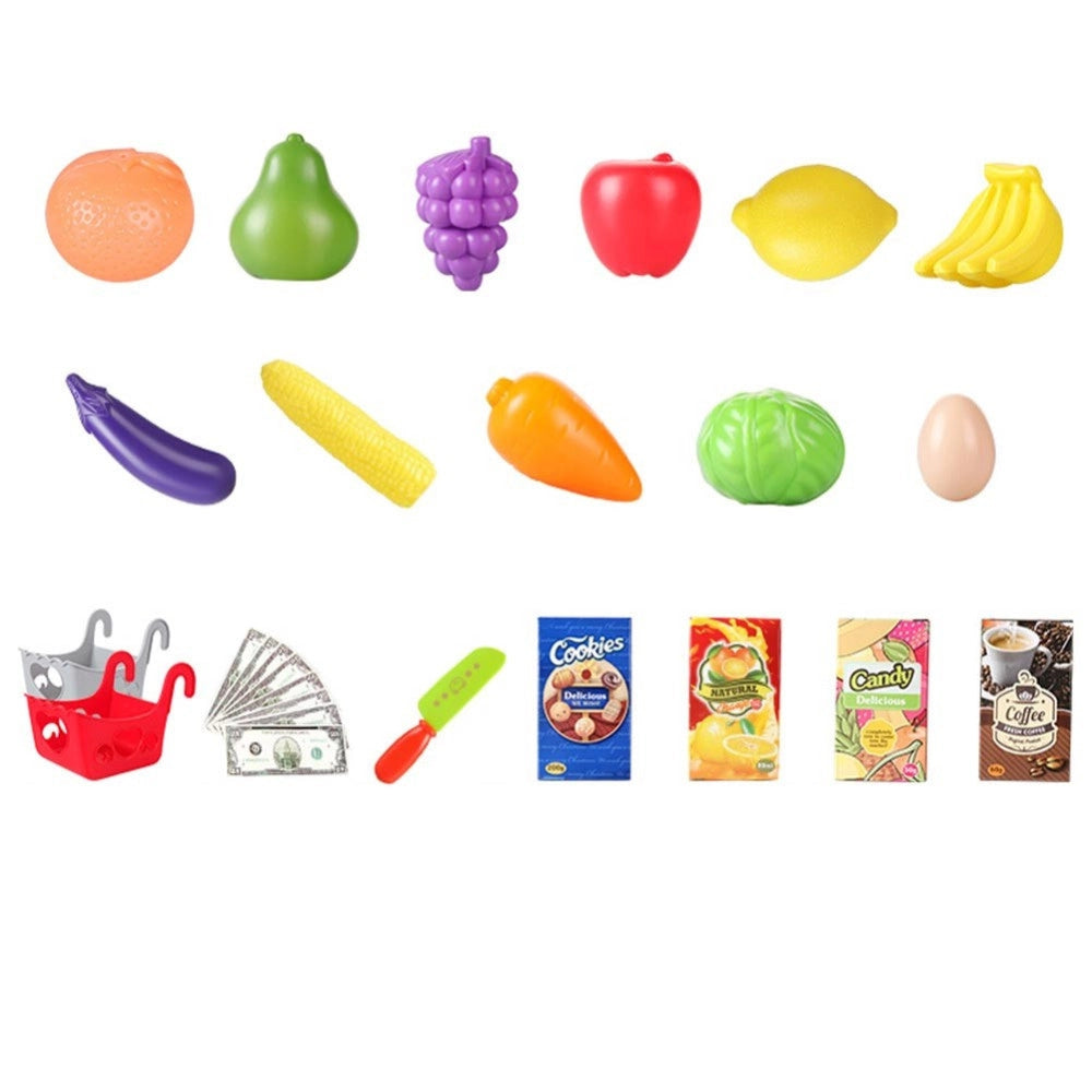 Trade Shop - Carrello Spesa Supermarket Per Bambini Rosa Azzurro Con Frutta E Verdura 3in1 -