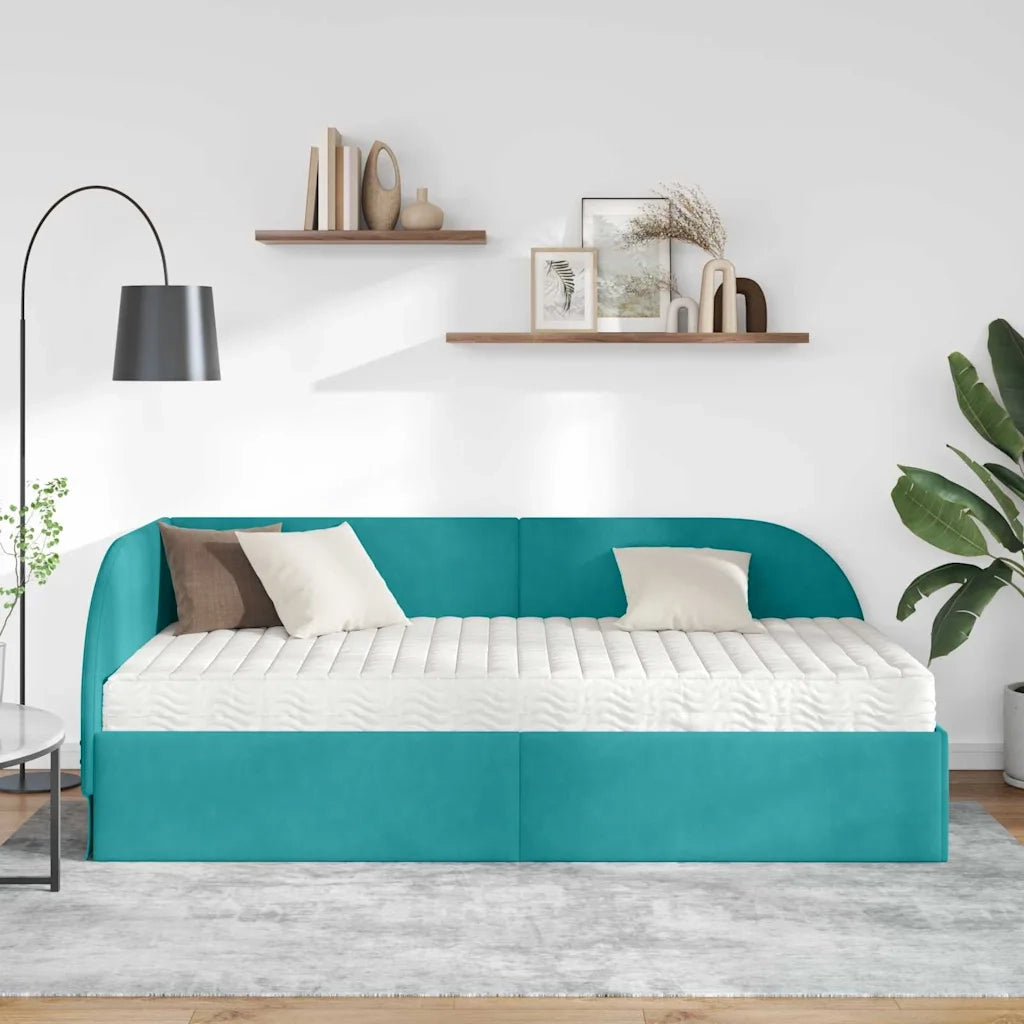 Struttura Letto Angolare con Materasso 2 pz-Giroletto con materasso Turchese Velluto 734202