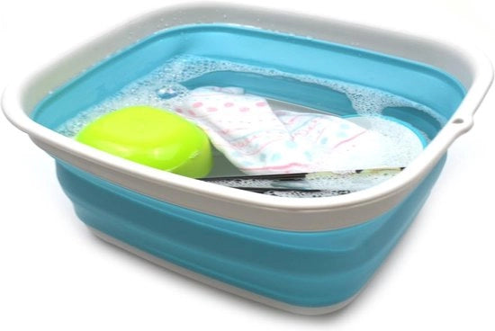 Tazza da lavaggio pieghevole - Bacinella da cucina pieghevole - Lavello portatile - Tazza da lavaggio in plastica risparmiatrice di spazio, blu chiaro, piccola