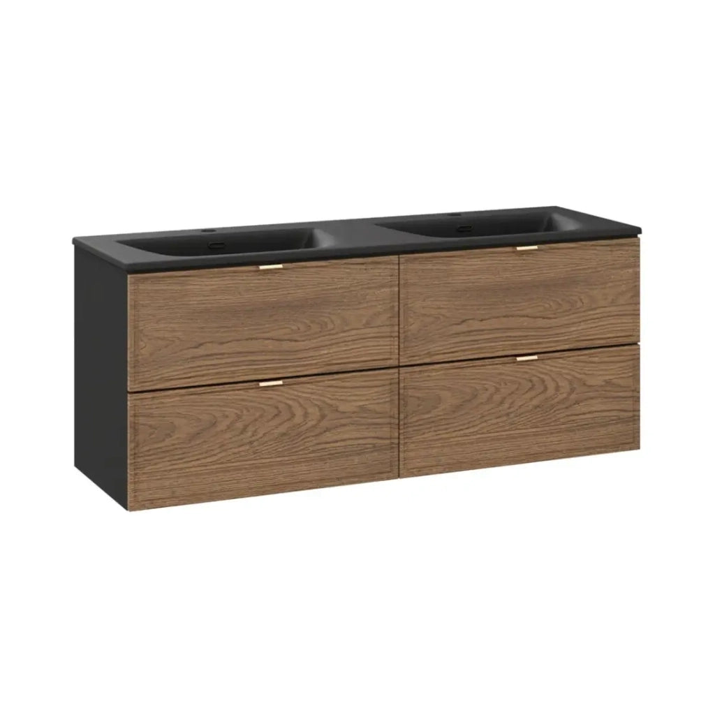Set da bagno SAVIA: mobile sottolavabo 120cm e doppio lavabo incassato nero