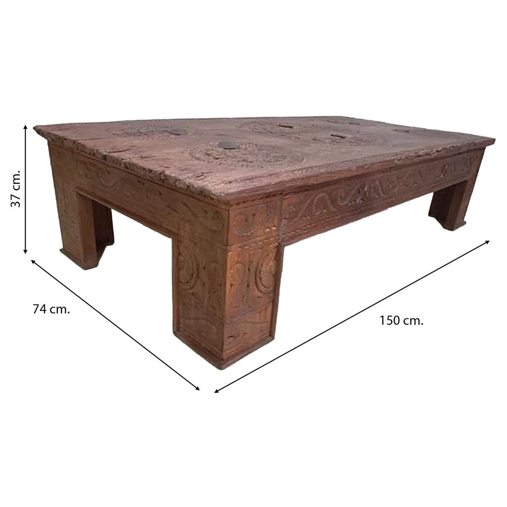 Tavolino in legno artigianale marrone 150x74x37h cm