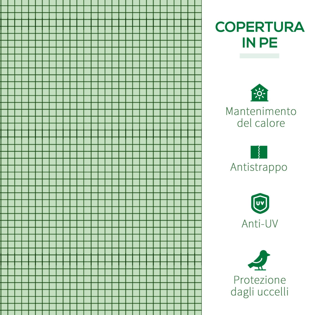 EasyComfort Serra da Giardino a Tunnel in Acciaio e Plastica PP con Porte Avvolgibili, 295x100x80 cm, Verde