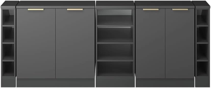 Set di mobili sottotetto Rion, Antracite-oro, 210 cm Set di 5 carcasse armadio profondità 60 cm, adatto per il salvaspazio sotto tetti spioventi