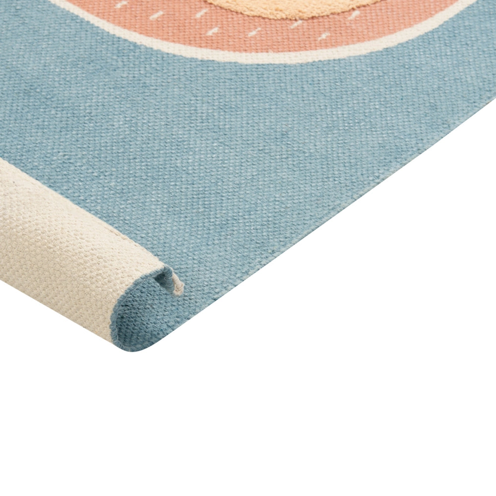 Tappeto blu e arancione con stampa di un bradipo a tre dita 80 x 150 cm, per la stanza dei bambini.