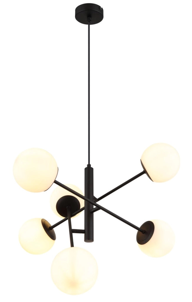 Lampadario scandinavo nero 6xE14 vetro bianco Rabalux Meduza