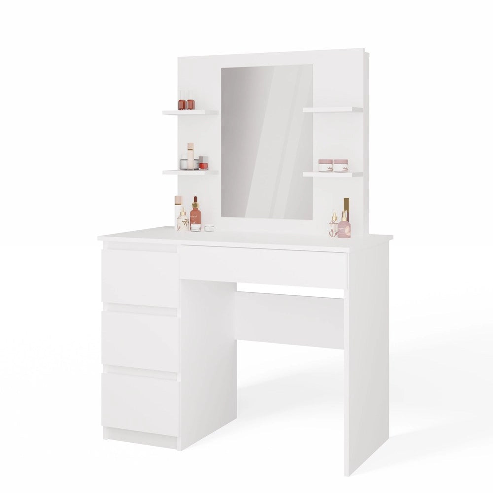 Toeletta MARINA 4p specchio MIJAS sinistro 4 cassetti 4 ripiani bianco per camera da letto