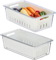 Organizzatore per frigorifero - Set di contenitori a scomparti 2 - Cestini per verdure e frutta con coperchio - Translucido/bianco