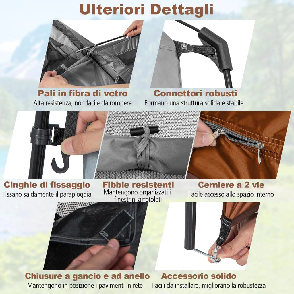 Tenda Spogliatoio da Esterno a 2 Stanze, Tenda da Doccia da Campeggio con Parapioggia Rimovibile, Stendibiancheria e Borsa, Tenda per WC Doccia per Campeggio, Spiaggia e Pesca