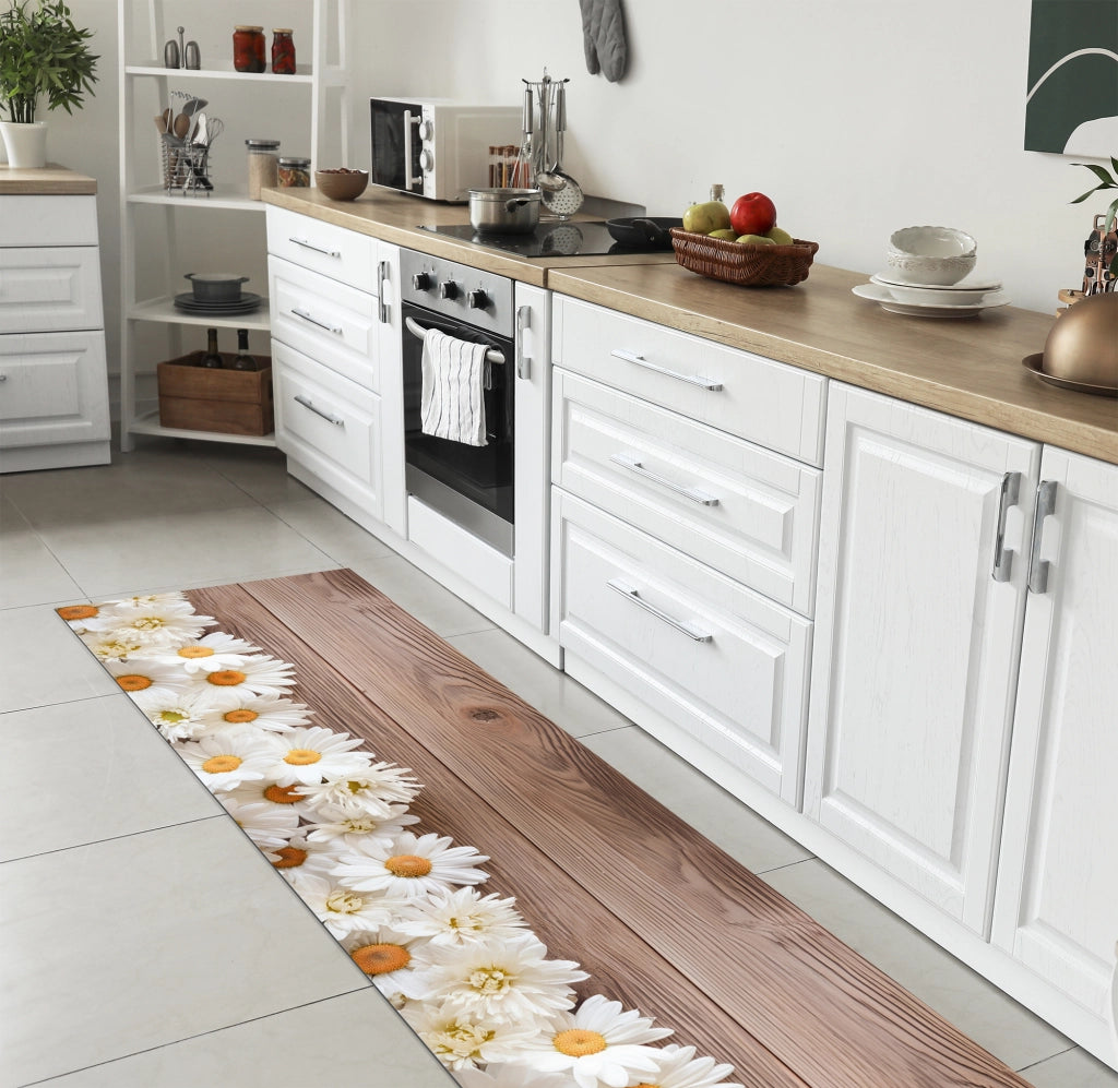 Tappeto Cucina Antiscivolo Made in Italy Passatoia Antimacchia Multiuso Corridoio Soggiorno Lavabile in Lavatrice - 50x200 - Margherite