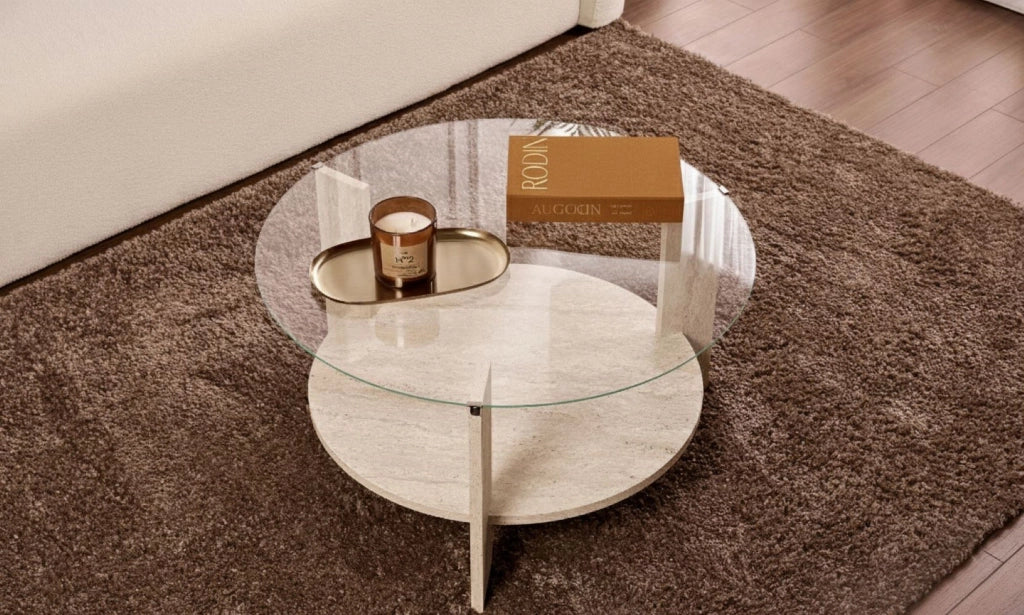 Canevino, Tavolino da Salotto Forma Rotondo, 75x75x40h cm Bianco Marmo