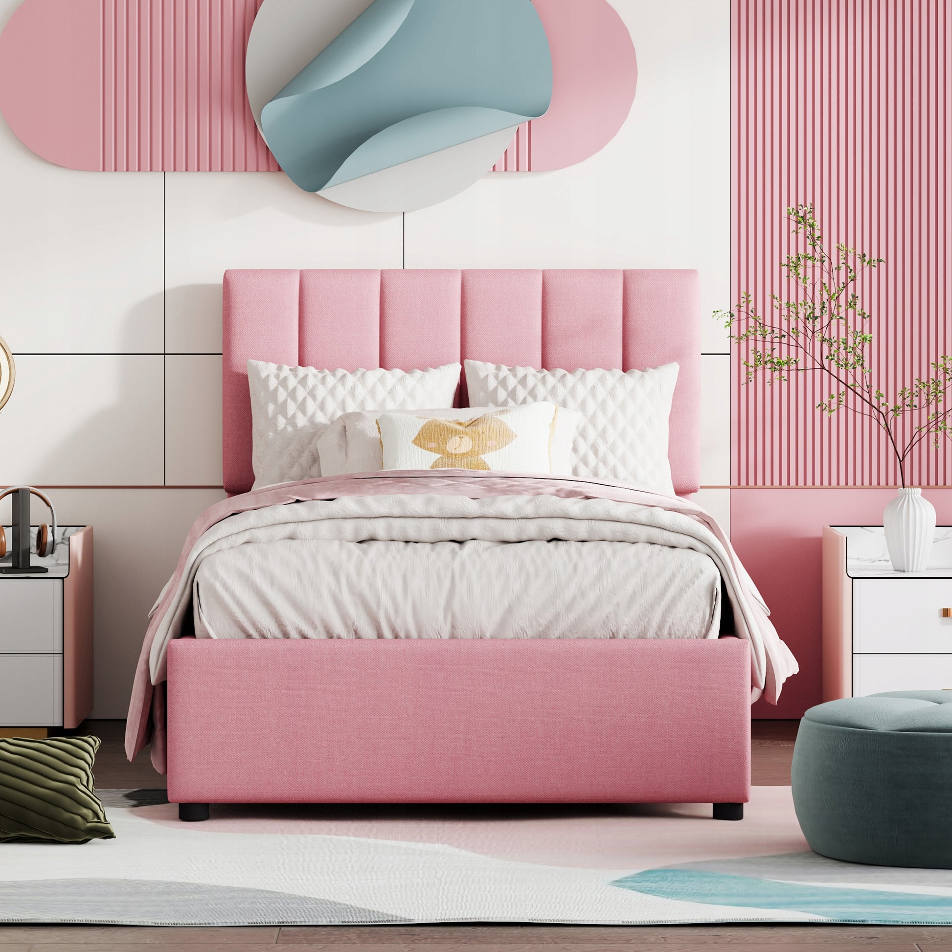 Letto 90x200 - Xylo - Rosa con idraulica senza materasso