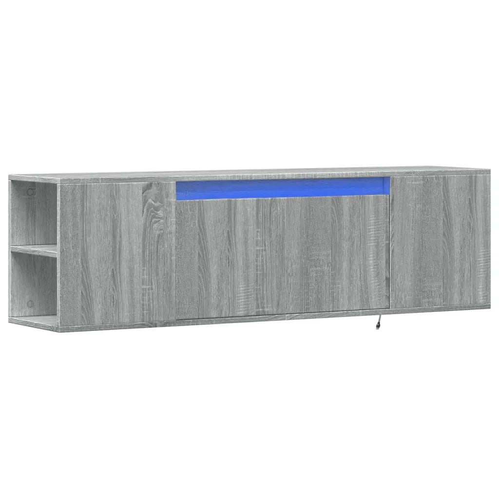 Mobile TV a Parete con Luci LED-Mobile TV a Muro Grigio Sonoma 135x31x39,5 cm
