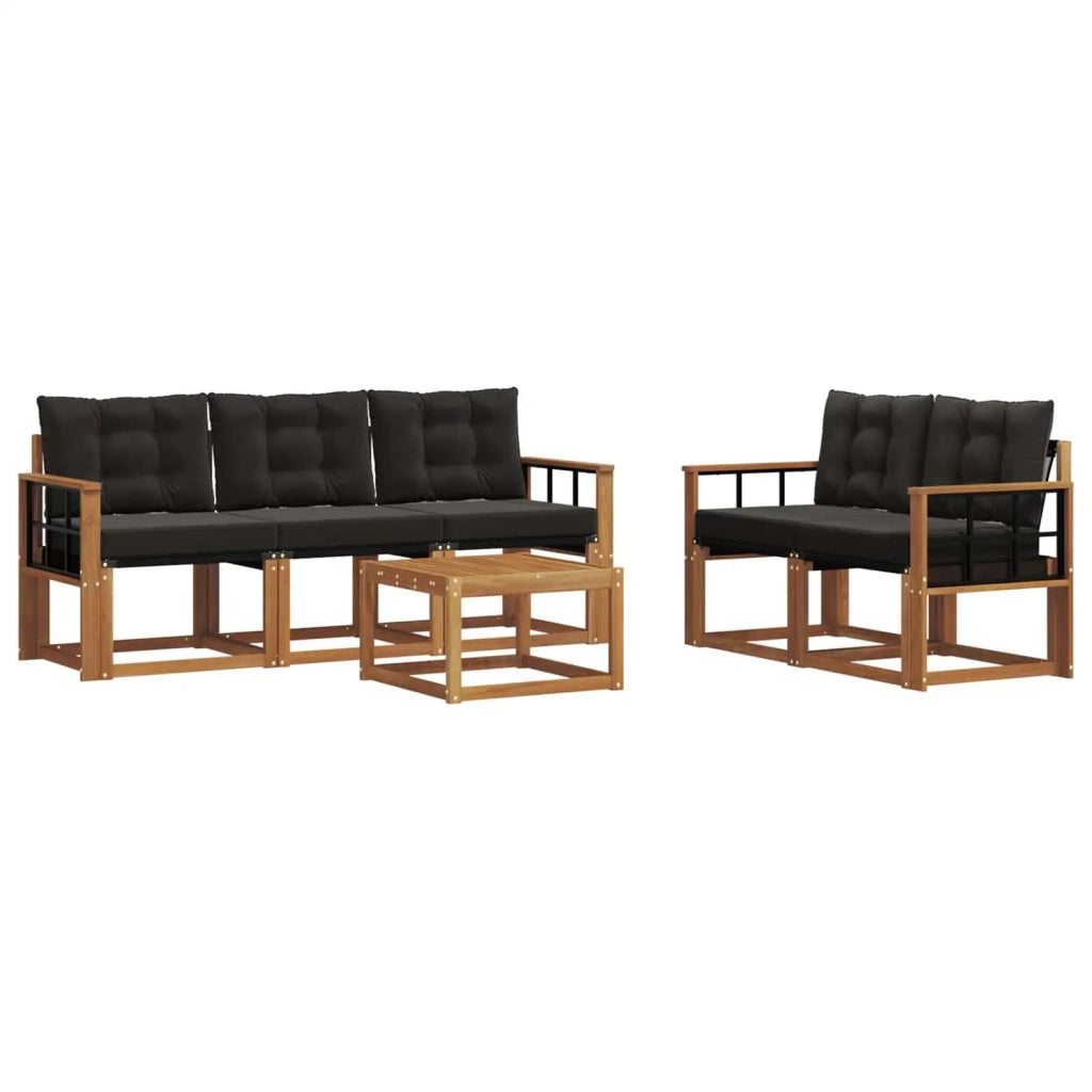 Set di divani da esterno con cuscino 6 pcs Naturale e Nero 3368407
