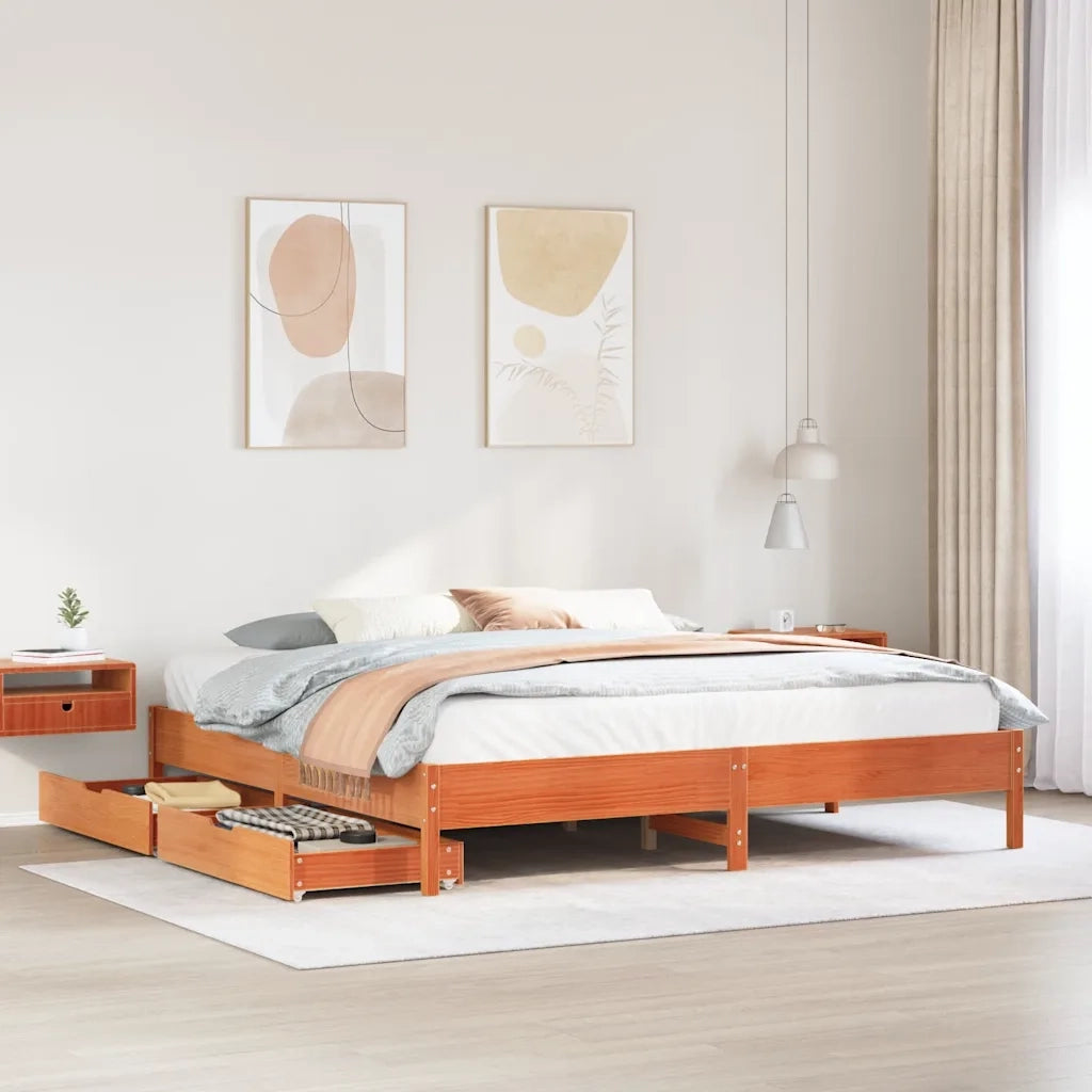 Letto matrimoniale | Letto per adulti | Letto senza Materasso Marrone Cera 200x200 cm in Legno di Pino