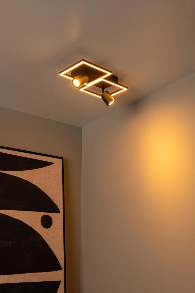 Plafoniera nera geometrica 2xGU10 + LED Lucide ARIANNE