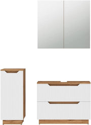 Set di mobili da bagno Lotta, Rovere/bianco a strisce, 3 parti