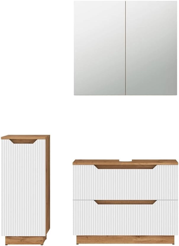 Set di mobili da bagno Lotta, Rovere/bianco a strisce, 3 parti