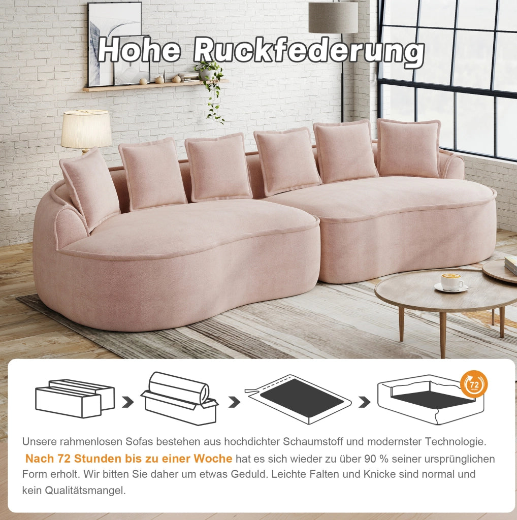 Divano modulare in ciniglia rosa; chaise longue profonda; senza montaggio
