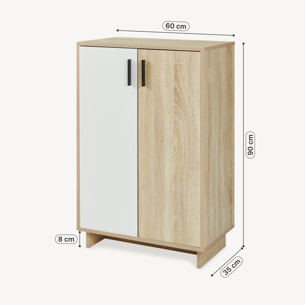 Armadietto Kenta Credenza Stretta Salvaspazio con 2 Ante 90x60x35 cm Effetto Rovere Sonoma / Bianco [en.casa]