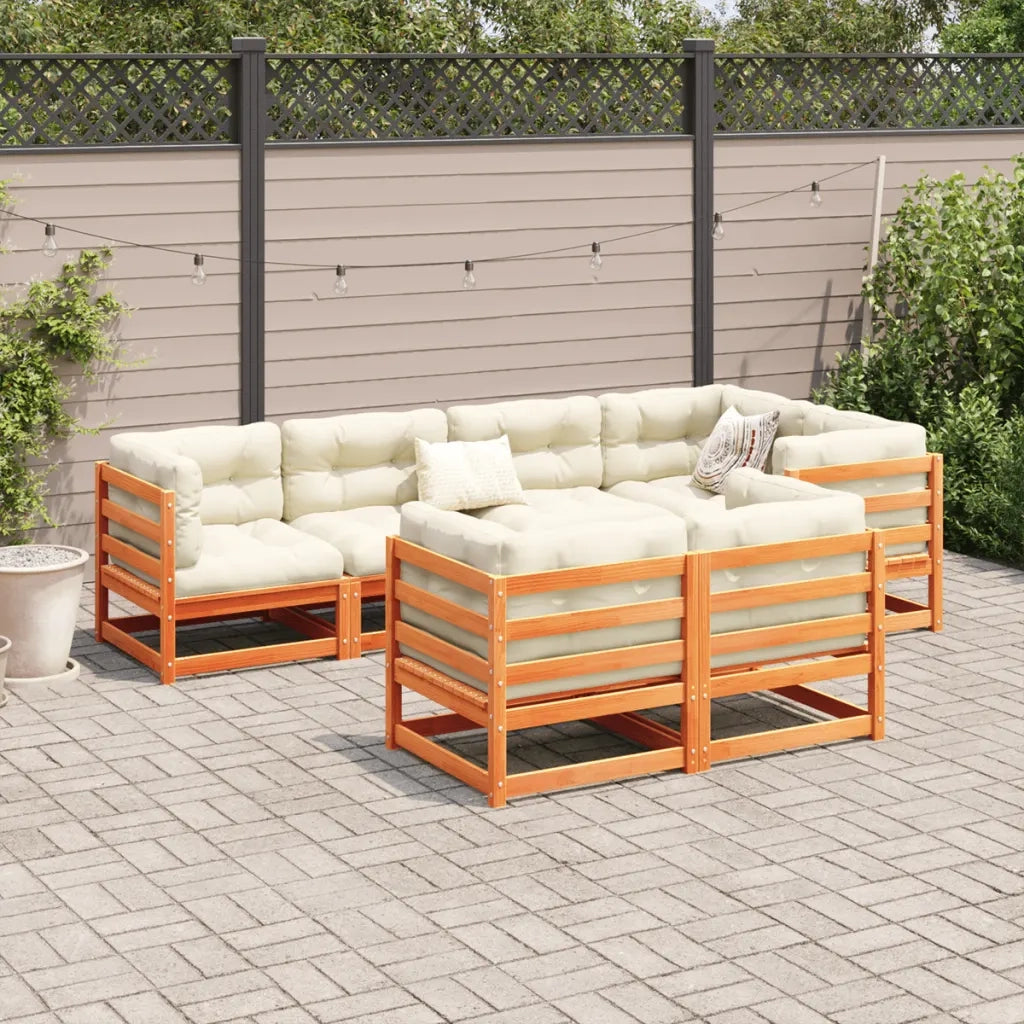 Set Divani Giardino 7 pz con Cuscini Marrone Cera Massello Pino 3299494