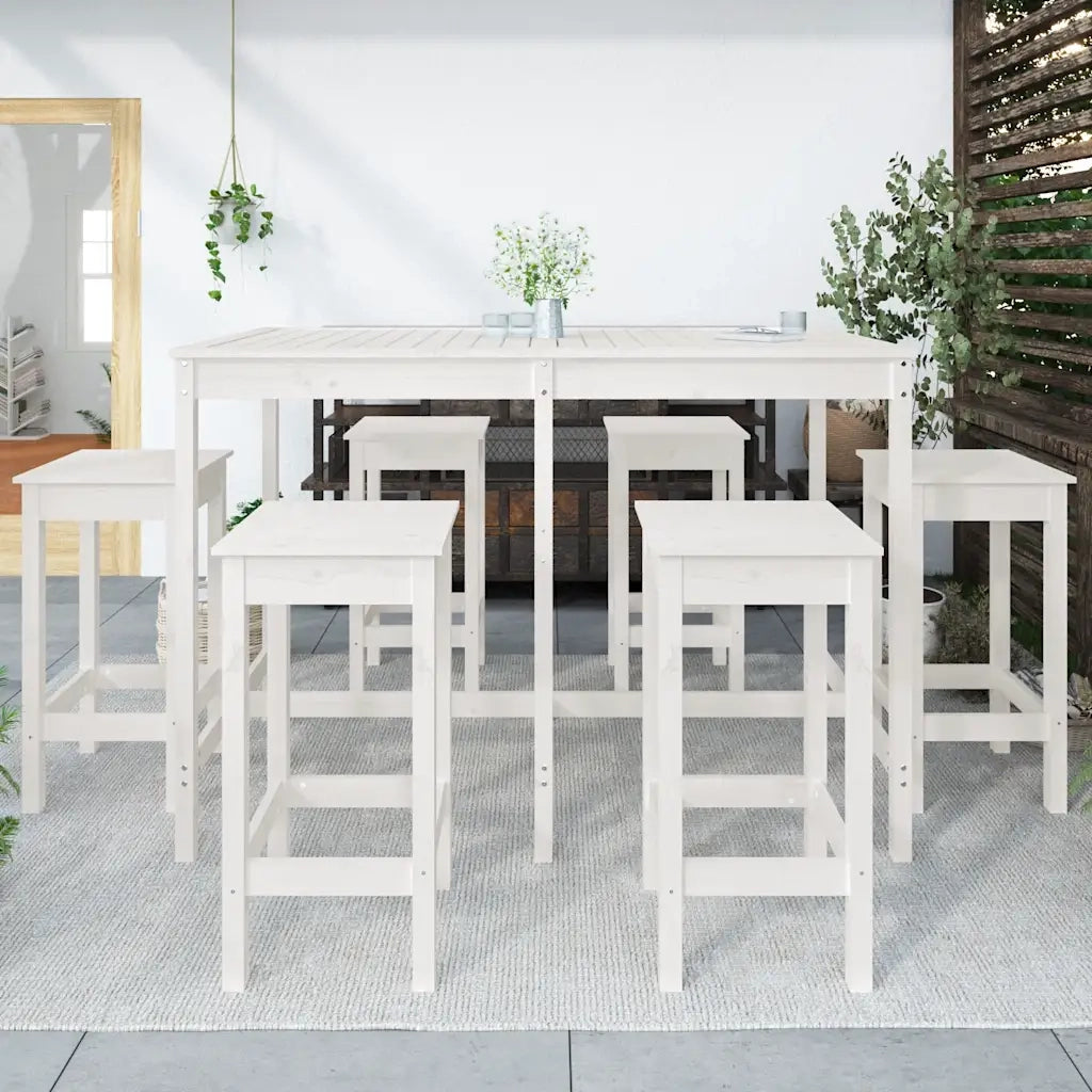 Set Bar da Giardino 7 pz Bianco in Legno Massello di Pino
