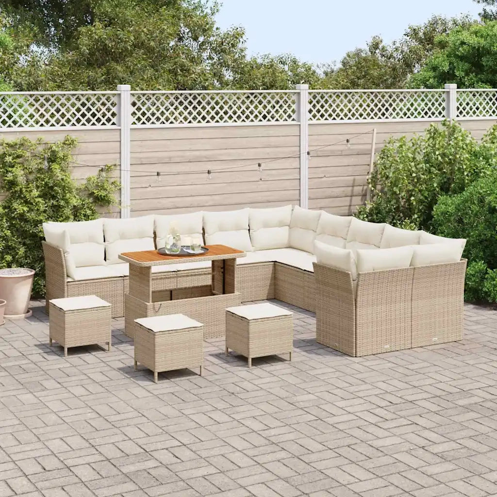 Set Divano da Giardino 14 pcs Beige polyrattan