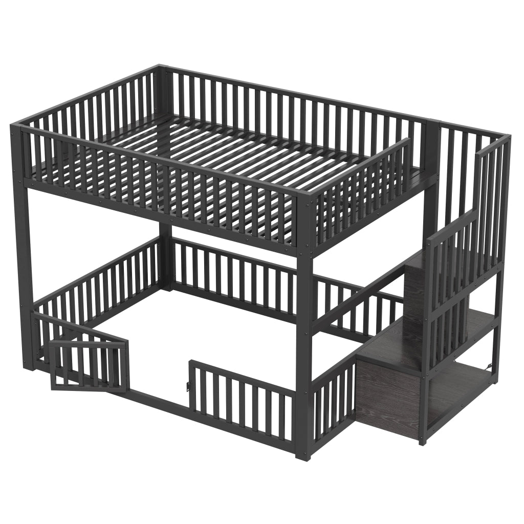Letto a castello 140x200 nero con illuminazione LED e scala contenitore