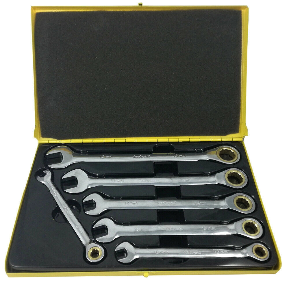 Trade Shop - Kit Chiavi Combinate Fisse E A Cricchetto Helved Da 6 Pz Cromo Vanadio Hld10122 -