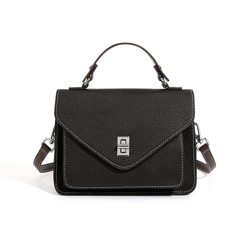 Nuova borsa a tracolla francese, piccola borsa quadrata in vera pelle, borsa a mano nera