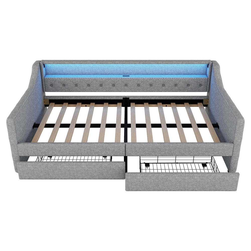 Letto singolo con cassetti e illuminazione - Xylo - 90x200 cm - Grigio