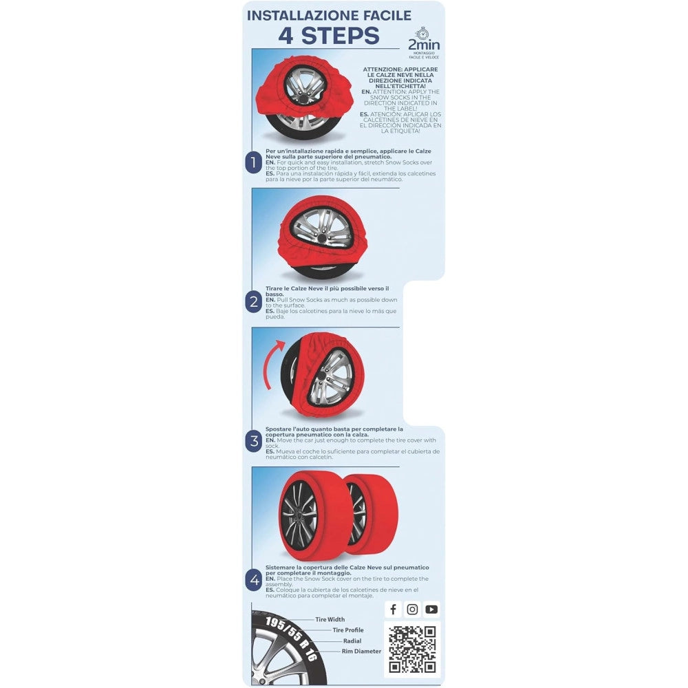 Trade Shop - Set 2 Calze Da Neve Catene Per Auto Omologate In Tessuto 3d Per Grande Aderenza -    L