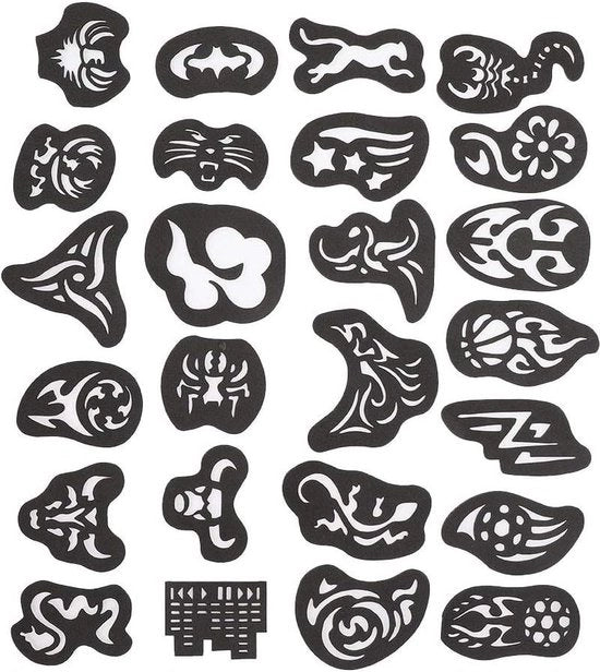 Stencili Temporanei per Tattoo 25 Pezzi Disegno di Taglio per Stilizzare i Capelli - Scheda Tattoo da Applicare.