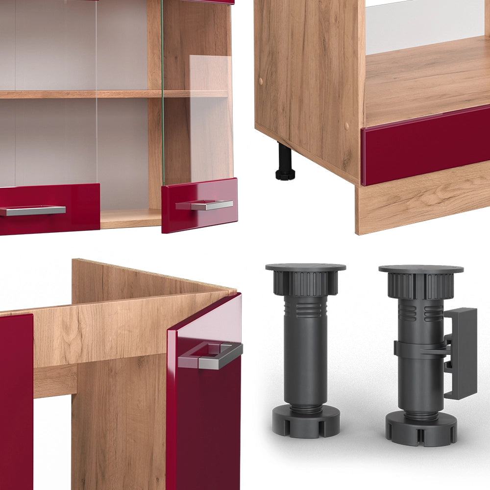 Vicco Cucina angolare completa Rosso lucido/rovere dorato 287 x 60 cm , PL Rovere