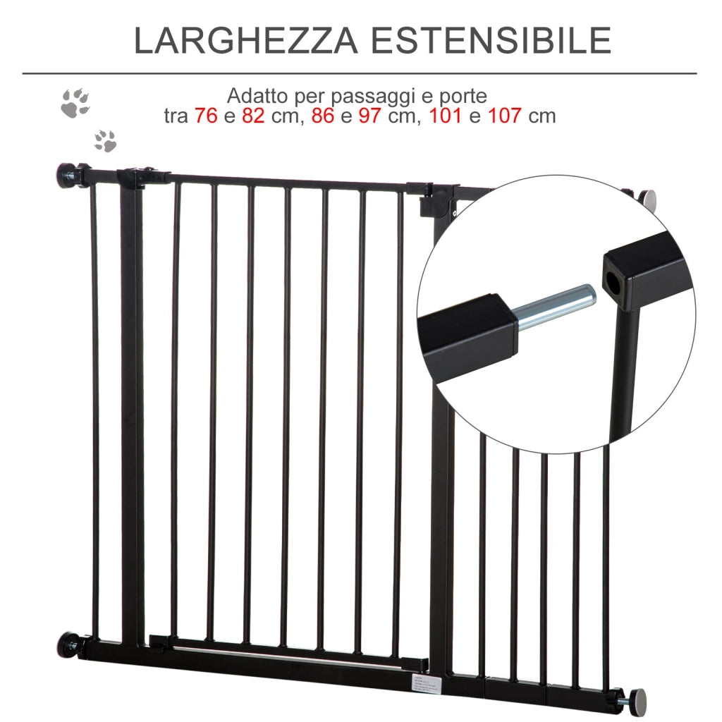 Cancelletto per Cani Estensibile con Viti e Ampia Apertura 76-107x76 cm in Metallo e Plastica Nero
