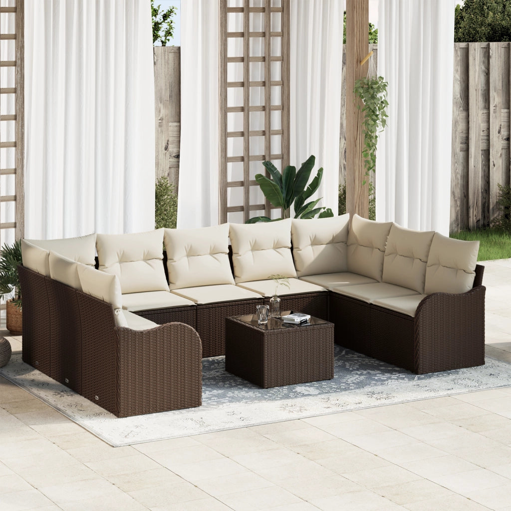 Set di Divani da Giardino  9 Pezzi con Cuscini Grigio Polyrattan