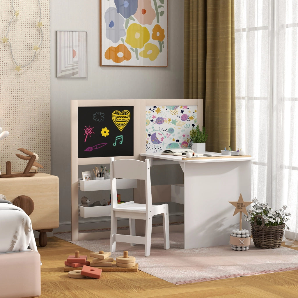 Tavolo da gioco per bambini con sedia e cavalletto pieghevole ¨C zephmum ¨C bianco