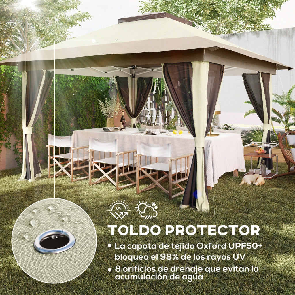 Gazebo Pieghevole 3,6x3,6 m ¨C Xylo ¨C con Laterali Rete UPF50+ Altezza Regolabile Crema