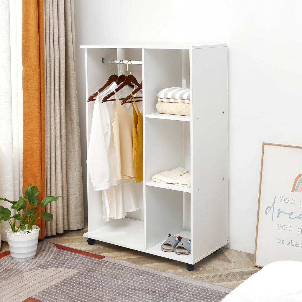Appendiabiti mobile per camera da letto 80 x 40 x 128 cm con 3 ripiani salva-spazio moderno ed essenziale in melaminico bianco 21_0000085