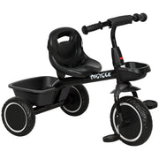 Triciclo per Bambini Regolabile con Cestini e Cintura di Sicurezza ¨C Zephmum ¨C 2-5 Anni Nero