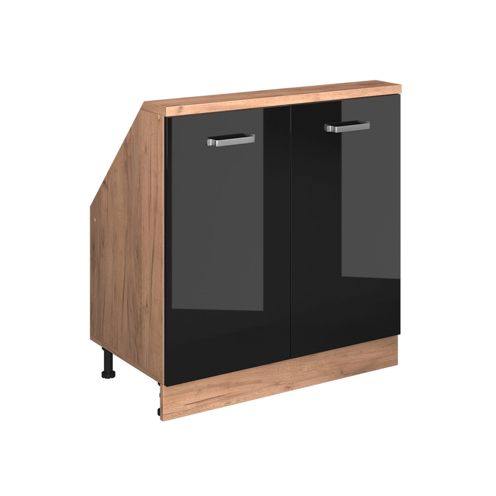 Mobile cucina sottotetto R-Line Nero lucido/Rovere dorato 80 cm con 2 porte Vicco