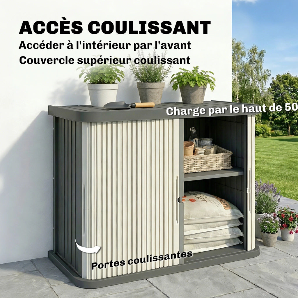 Coffre da Giardino 480 L con Porte a Scorrimento ¨C zephmum ¨C Marron Chiaro 120,5x59,5x92cm