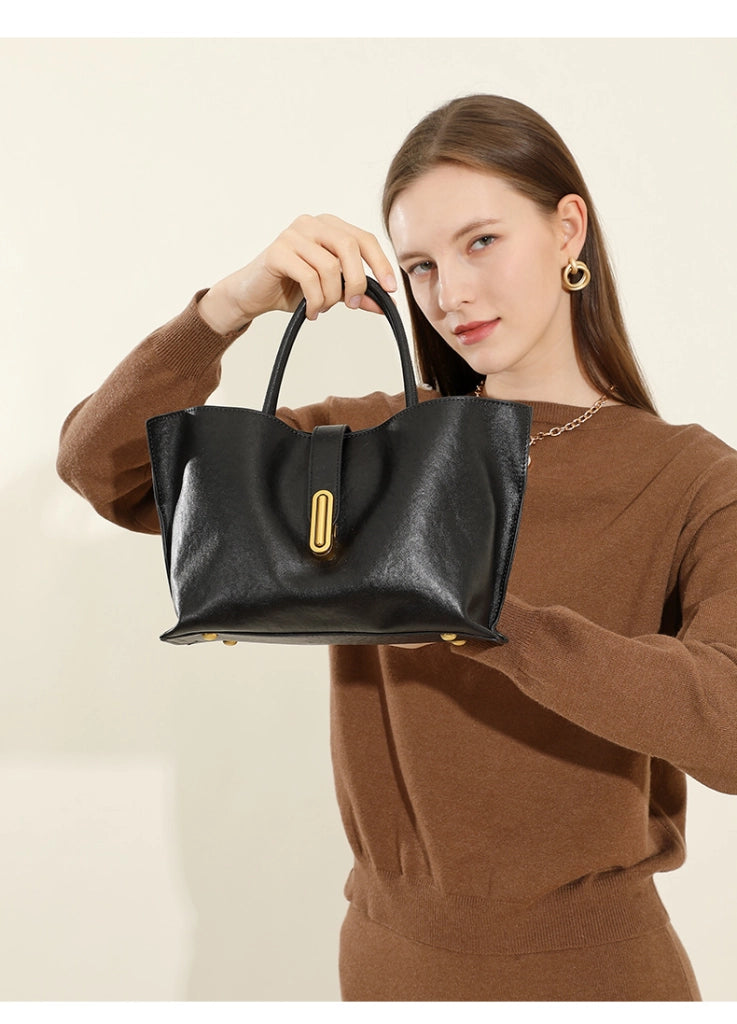 Borsa a tracolla da donna in vera pelle, nera
