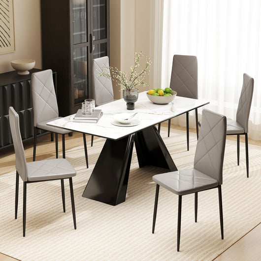 Set di 6 Sedie da Pranzo Moderne 41x50x97 cm con Schienale Alto in Finta Pelle e Acciaio Grigio