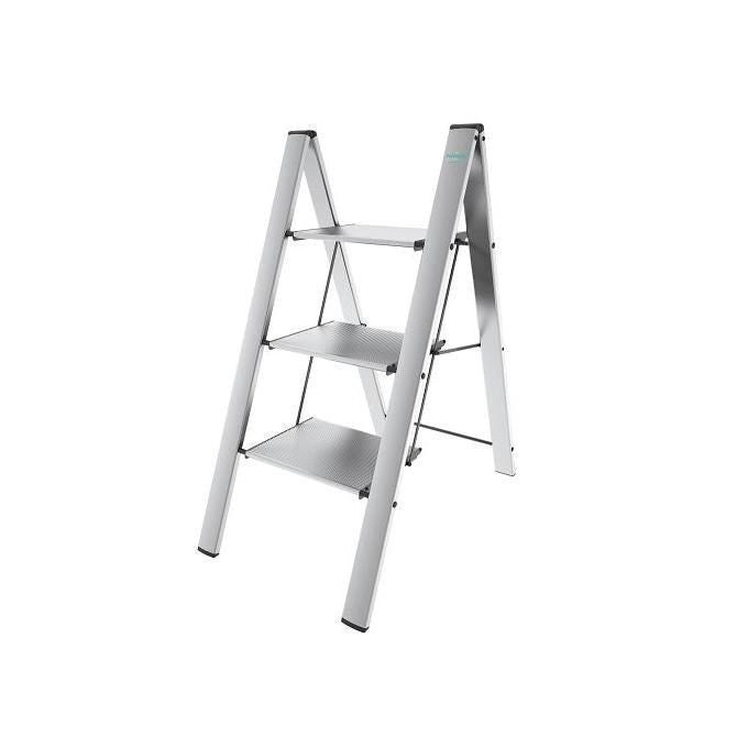 Colombo Sgabello Scala LEONARDO 3 gradini in alluminio anodizzato,ultrasottile,ultrapiatto,silver portata max 150kg EN14183 MADE IN ITALY