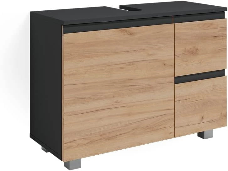 Mobile sottolavabo per bagno J-Shape, Sonoma, 80 x 60.8 cm, con intaglio per sifone per l’installazione sotto il lavandino