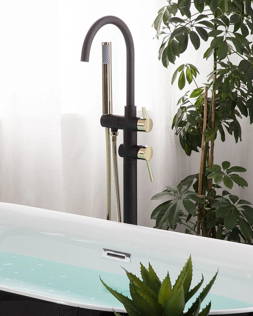 Miscelatore vasca da bagno Nero con ottone dorato rubinetto vasca freestanding in acciaio inox con doccetta design moderno