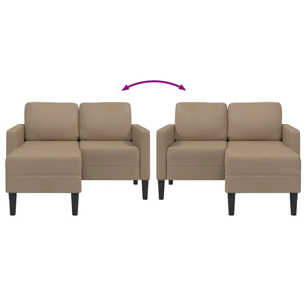 Divano 2 Posti con Chaise a L Cappuccino 125 cm in Similpelle 4107087