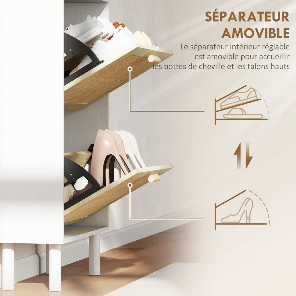 Scarpiera con 3 ante e ripiani ¨C Zephmum ¨C Bianco 65x24.5x153 cm