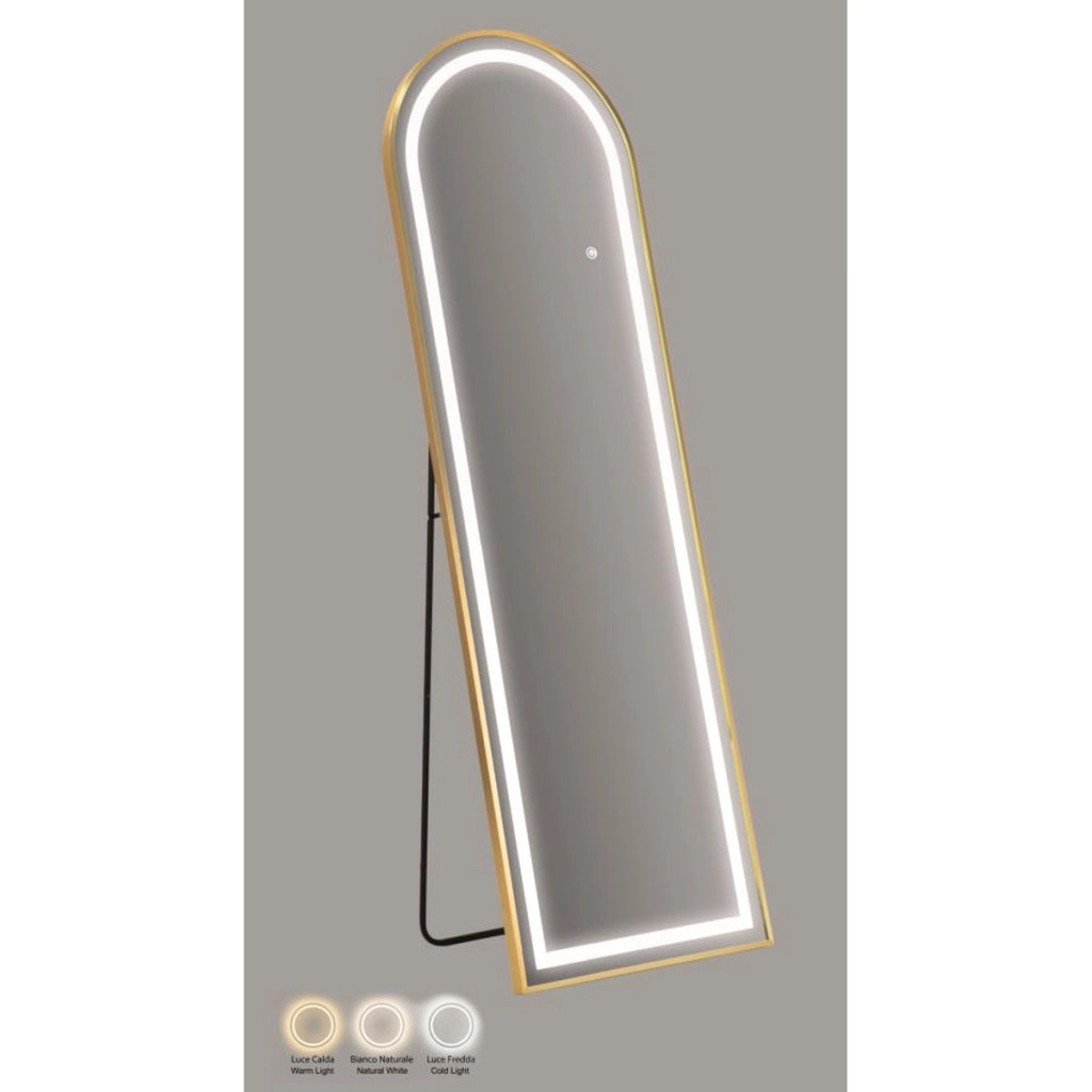 Specchio da terra LED Simple ad arco con cornice oro 57x166 cm